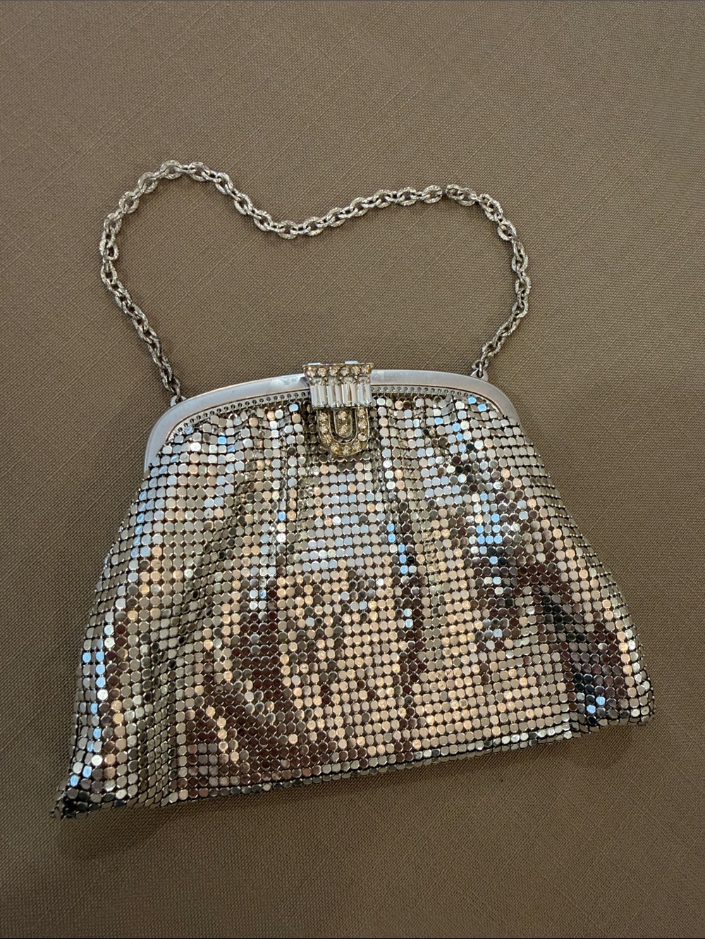 Whiting & Davis Silver Mesh Evening Clutch with Chain